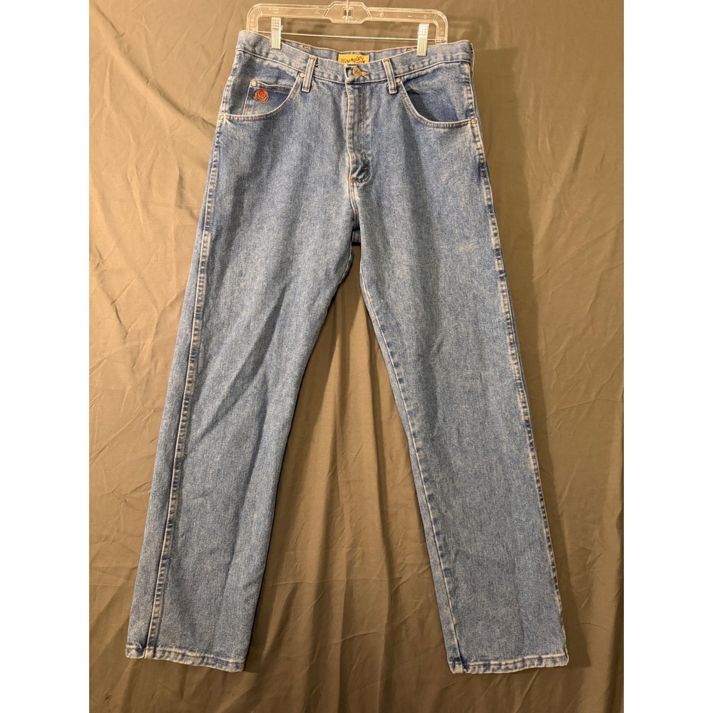 Wrangler 20X Mens 34x32 Relaxed Fit Blue Jeans Light Wash Denim Straight Leg